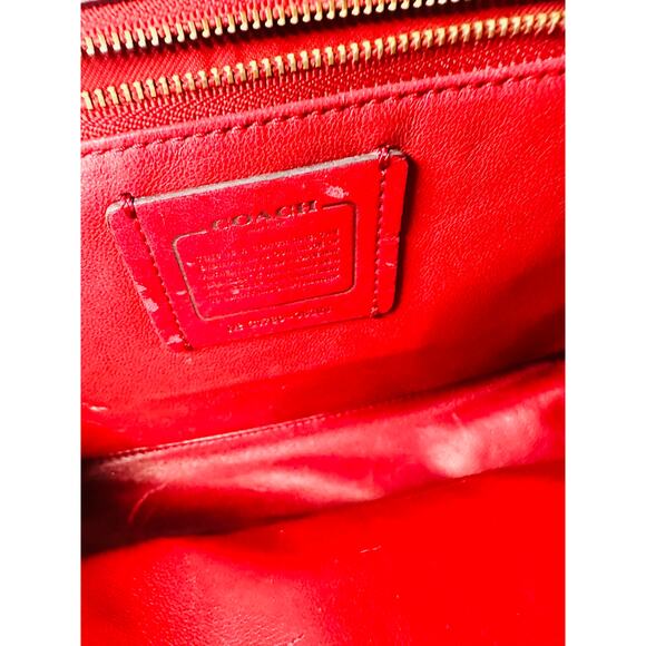 COACH Rustic Red Pebbled Leather Turnlock Closure Drifter Top Handle Hand Bag - Picture 11 of 11